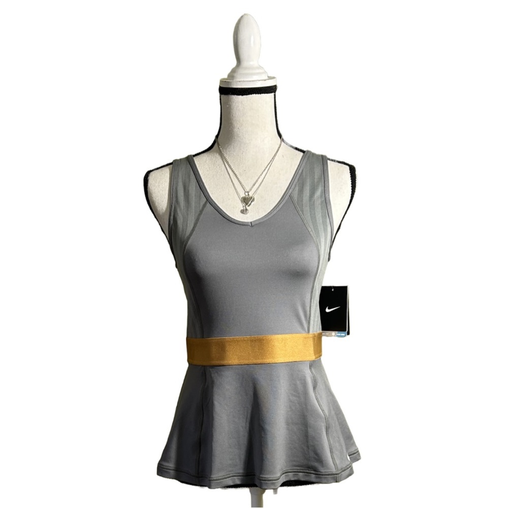 Nike Dri-FIT Womens Gray Sleeveless Tennis Peplum Tank Top Athletic Size M NWT